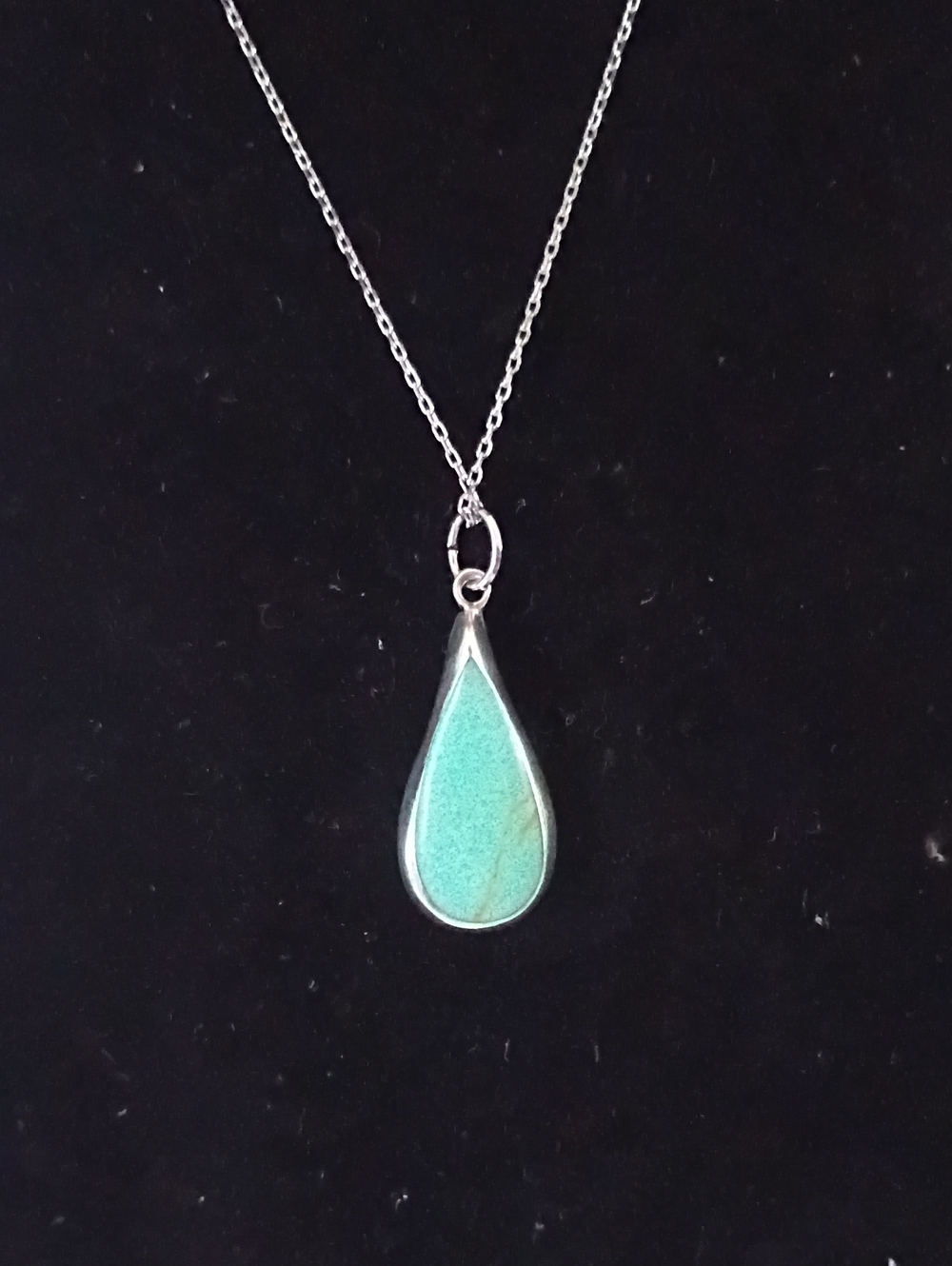 Turquoise Teardrop Sterling Silver Pendant Necklace Vintage Stamped Mexico 925